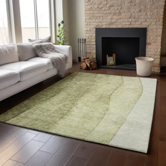 Olive Green And Ivory Ombre Washable Area Rug With UV Protection Photo 6