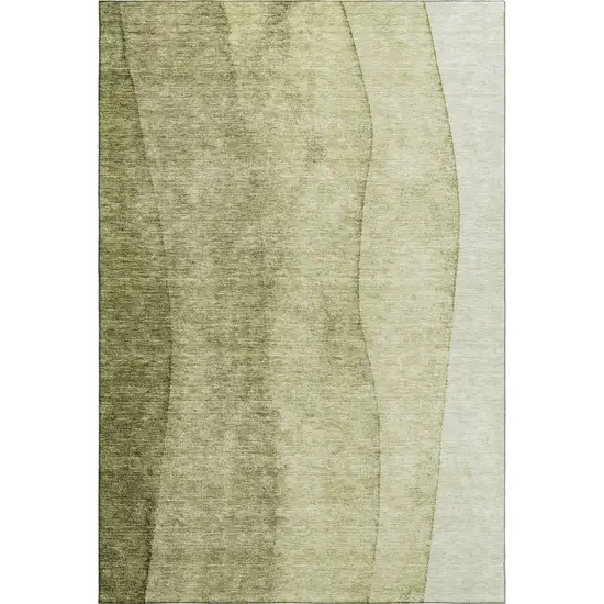 Olive Green And Ivory Ombre Washable Area Rug With UV Protection Photo 1