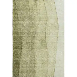 Photo of Olive Green And Ivory Ombre Washable Area Rug With UV Protection