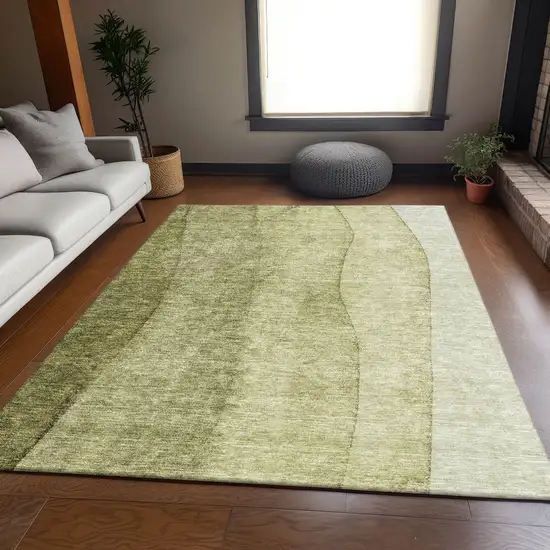 Olive Green And Ivory Ombre Washable Area Rug With UV Protection Photo 4