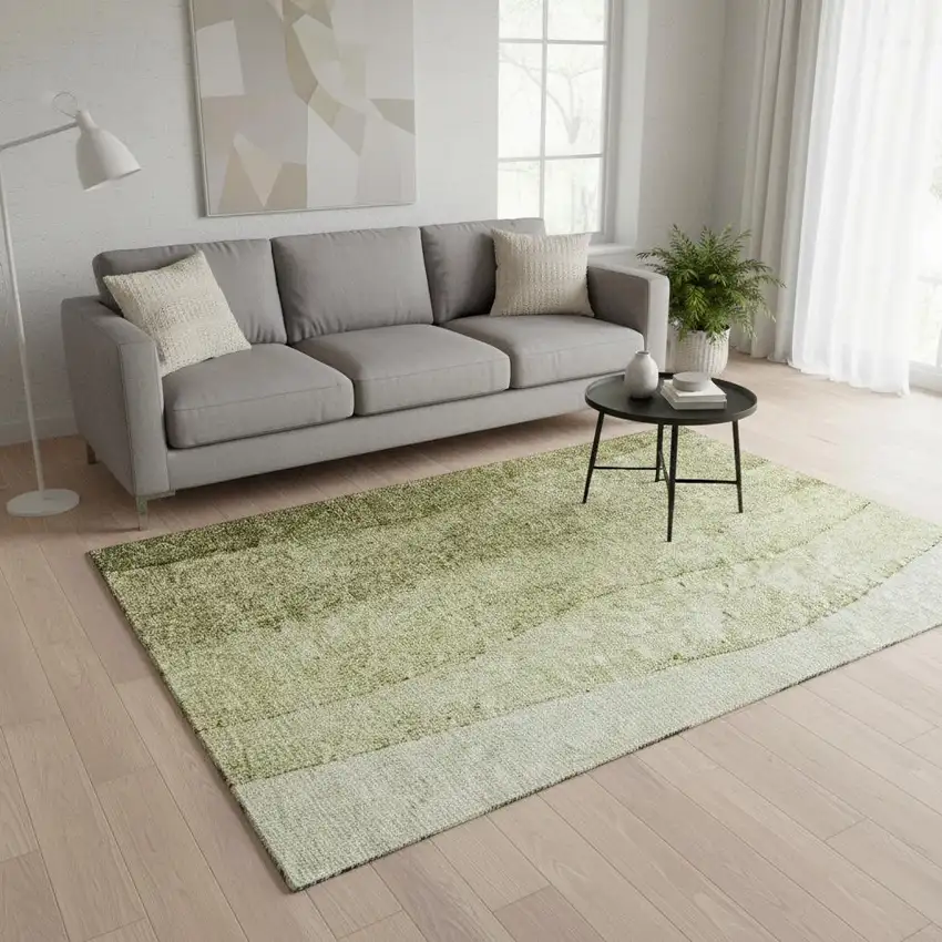 Olive Green And Ivory Ombre Washable Area Rug With UV Protection Photo 1