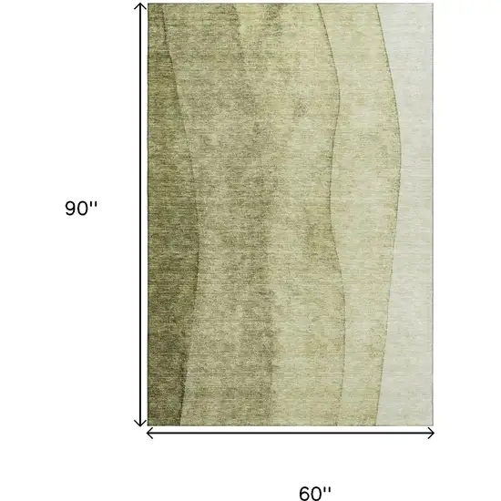 Olive Green And Ivory Ombre Washable Area Rug With UV Protection Photo 3