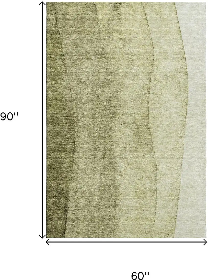 Olive Green And Ivory Ombre Washable Area Rug With UV Protection Photo 3