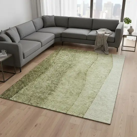 Olive Green And Ivory Ombre Washable Area Rug With UV Protection Photo 1