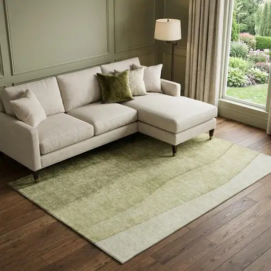 Olive Green And Ivory Ombre Washable Area Rug With UV Protection Photo 1
