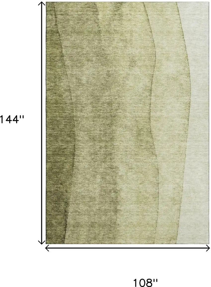 Olive Green And Ivory Ombre Washable Area Rug With UV Protection Photo 3