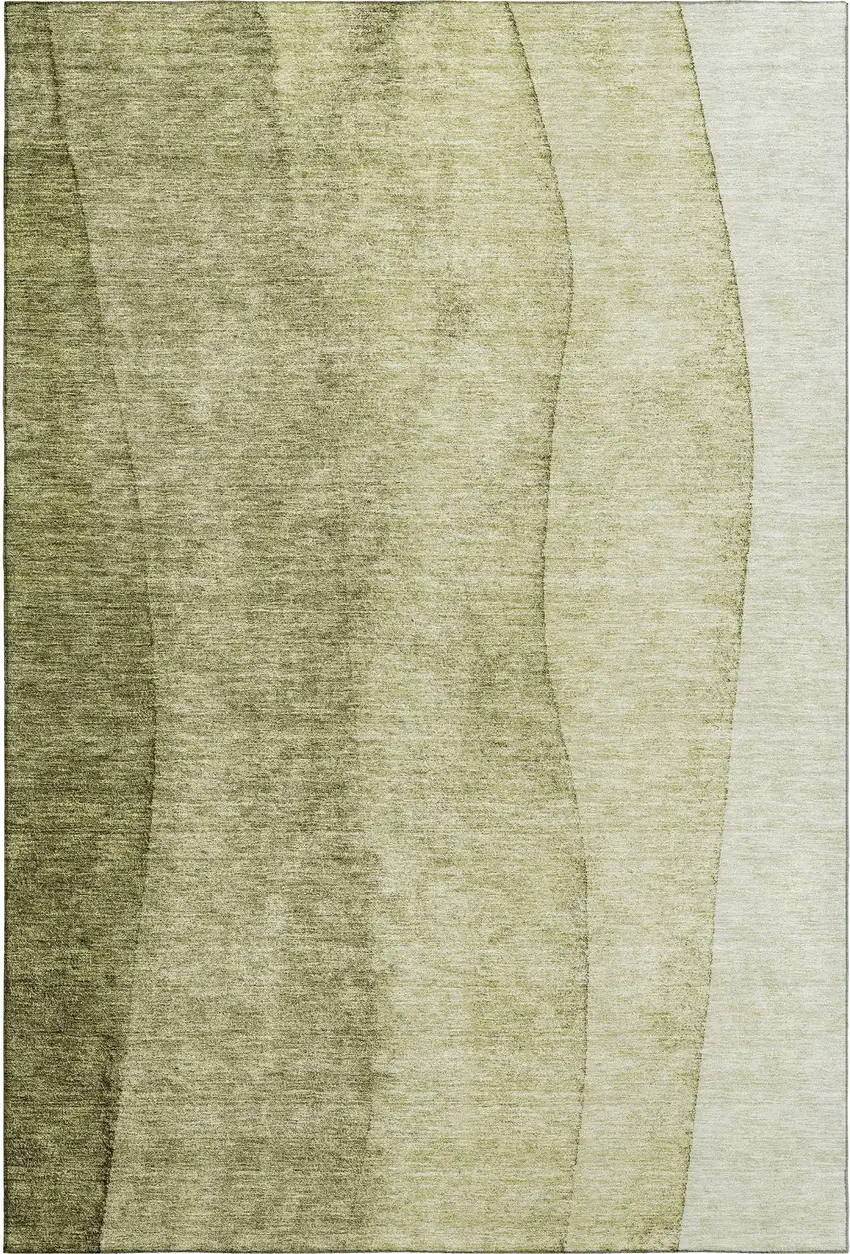 Olive Green And Ivory Ombre Washable Area Rug With UV Protection Photo 2