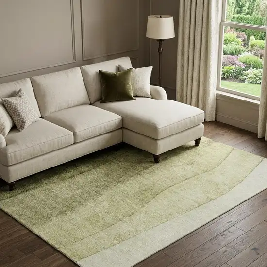 Olive Green And Ivory Ombre Washable Area Rug With UV Protection Photo 1