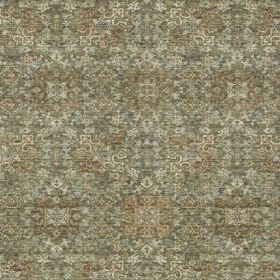 Olive Green And Ivory Oriental Washable Indoor Outdoor Area Rug Photo 3