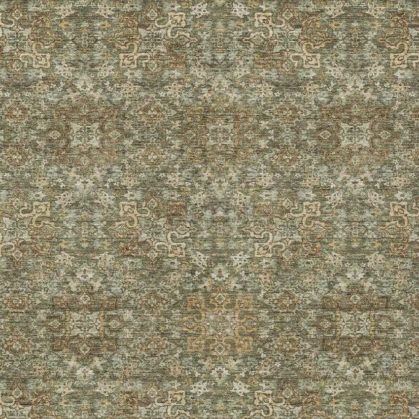 Olive Green And Ivory Oriental Washable Indoor Outdoor Area Rug Photo 3