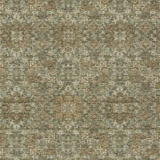 Olive Green And Ivory Oriental Washable Indoor Outdoor Area Rug Photo 3
