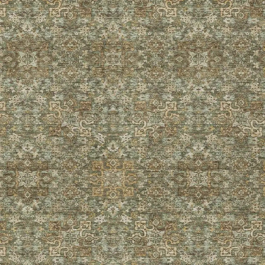 Olive Green And Ivory Oriental Washable Indoor Outdoor Area Rug Photo 3