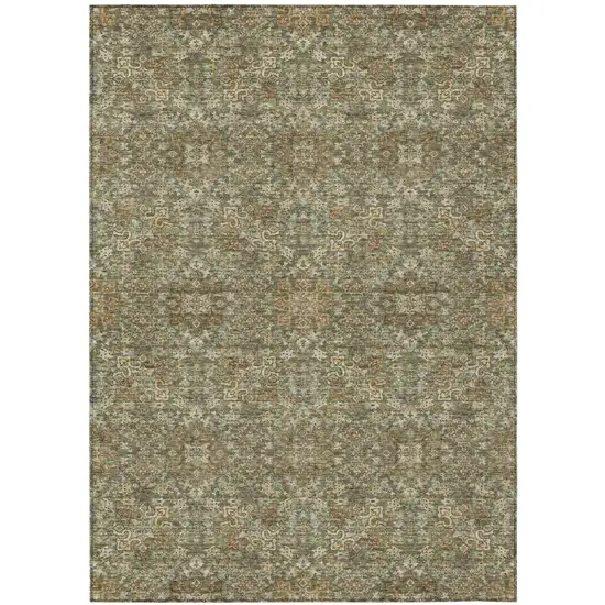 Olive Green And Ivory Oriental Washable Indoor Outdoor Area Rug Photo 2
