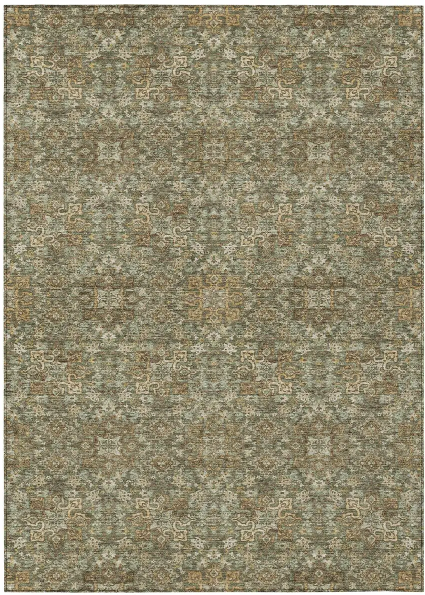 Olive Green And Ivory Oriental Washable Indoor Outdoor Area Rug Photo 2