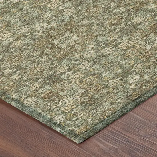 Olive Green And Ivory Oriental Washable Indoor Outdoor Area Rug Photo 5