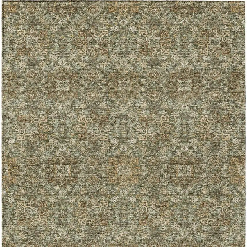 Olive Green And Ivory Oriental Washable Indoor Outdoor Area Rug Photo 4