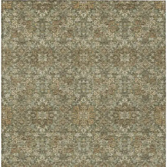Olive Green And Ivory Oriental Washable Indoor Outdoor Area Rug Photo 4