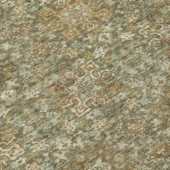 Olive Green And Ivory Oriental Washable Indoor Outdoor Area Rug Photo 6