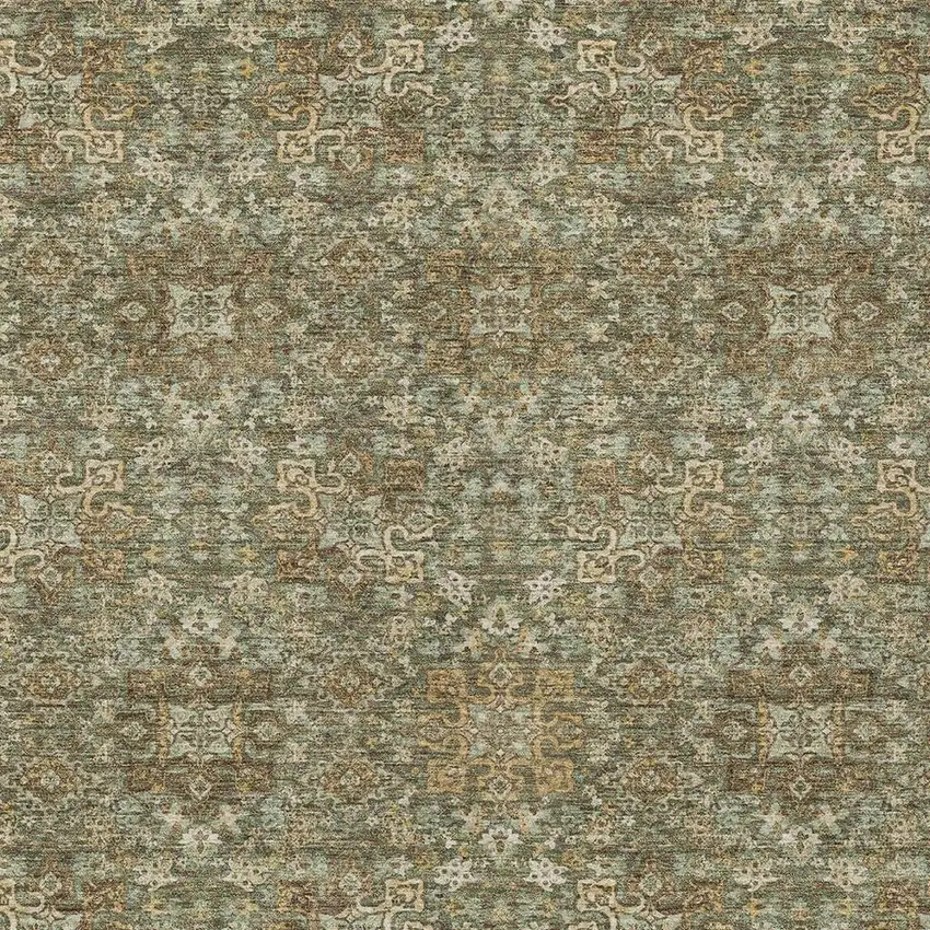 Olive Green And Ivory Oriental Washable Indoor Outdoor Area Rug Photo 3