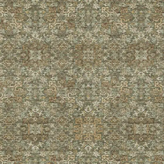 Olive Green And Ivory Oriental Washable Indoor Outdoor Area Rug Photo 3