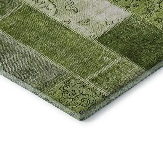 Olive Green And Ivory Patchwork Washable Area Rug With UV Protection Photo 7