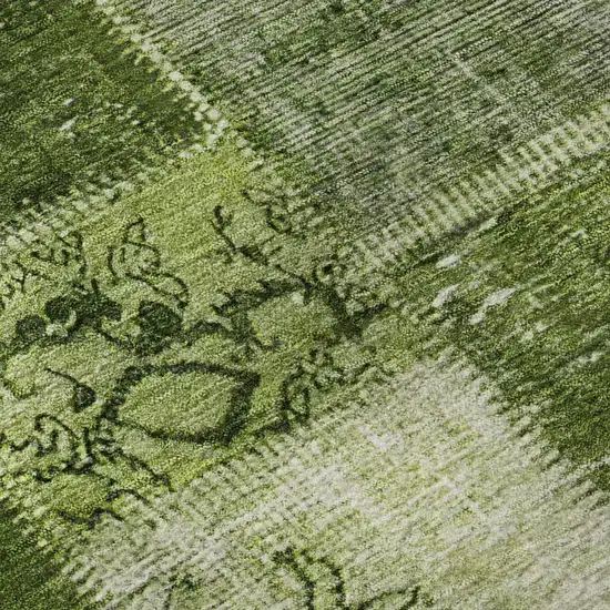 Olive Green And Ivory Patchwork Washable Area Rug With UV Protection Photo 9