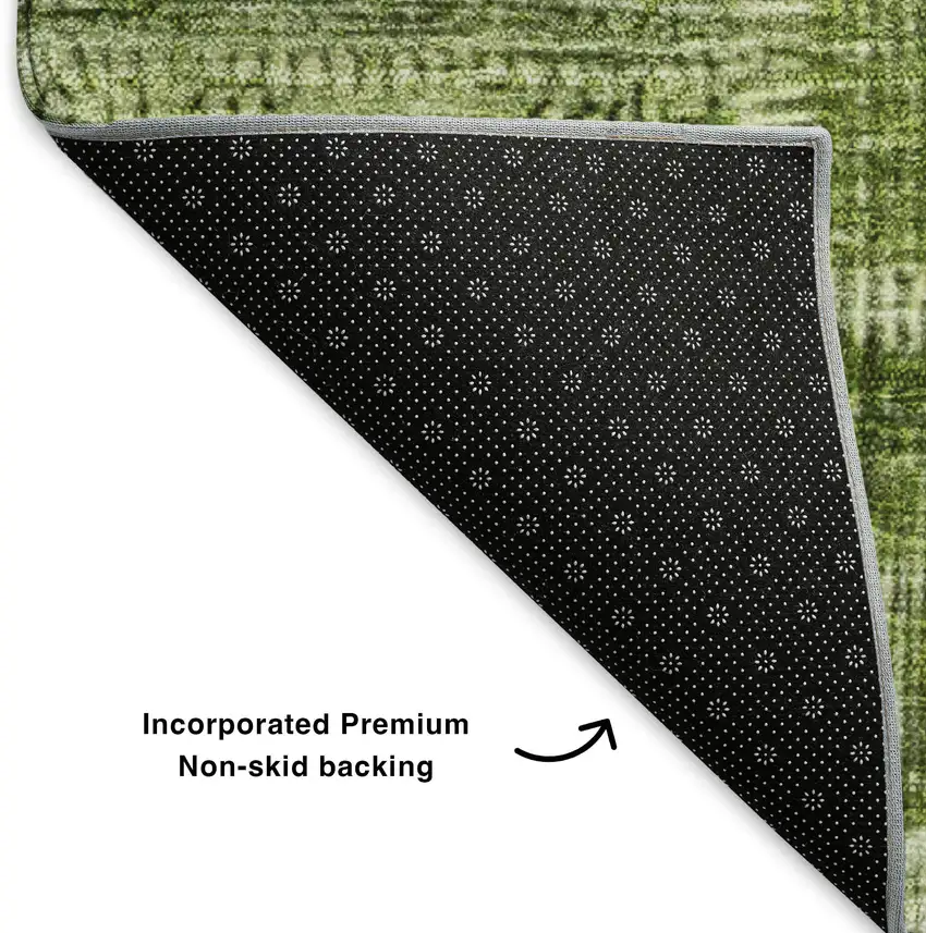 Olive Green And Ivory Patchwork Washable Area Rug With UV Protection Photo 6