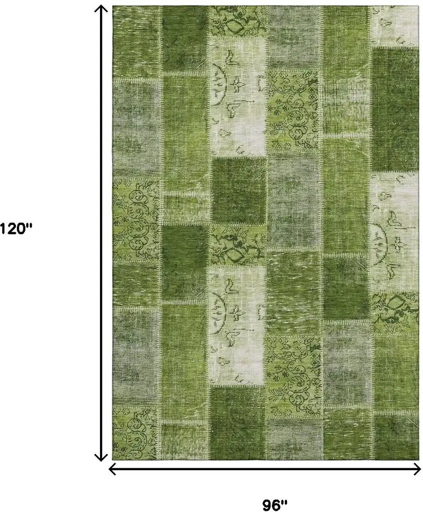 Olive Green And Ivory Patchwork Washable Area Rug With UV Protection Photo 8