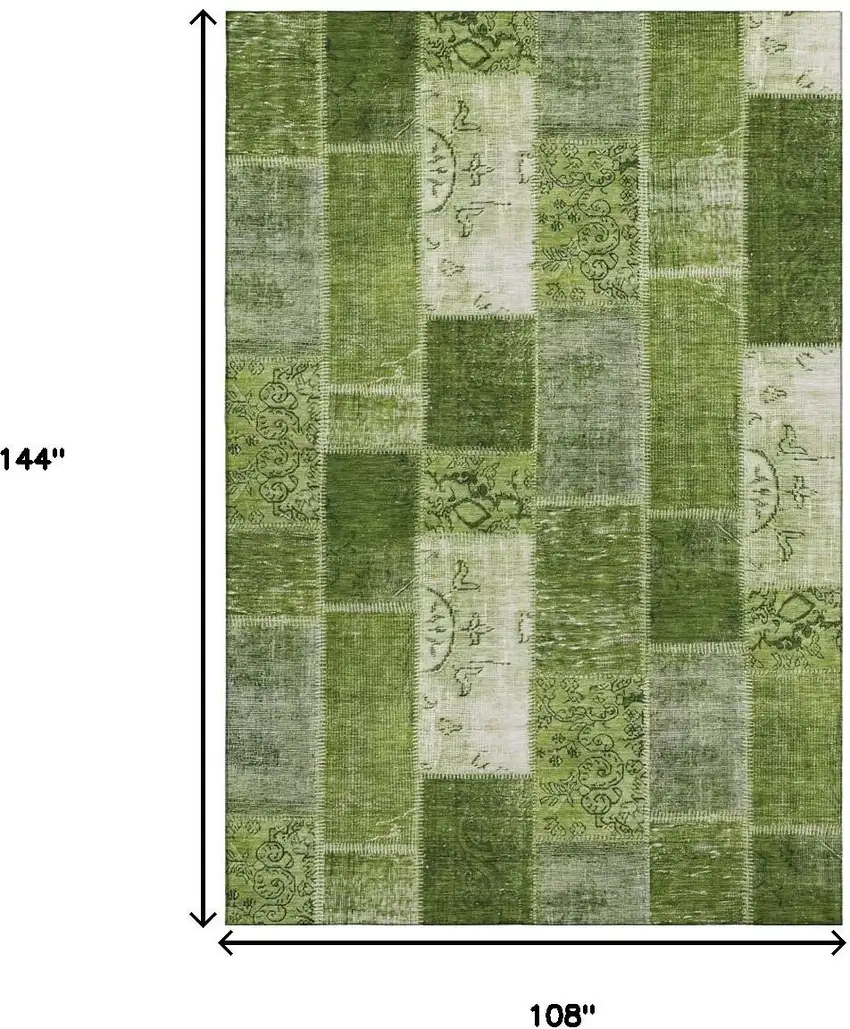 Olive Green And Ivory Patchwork Washable Area Rug With UV Protection Photo 3