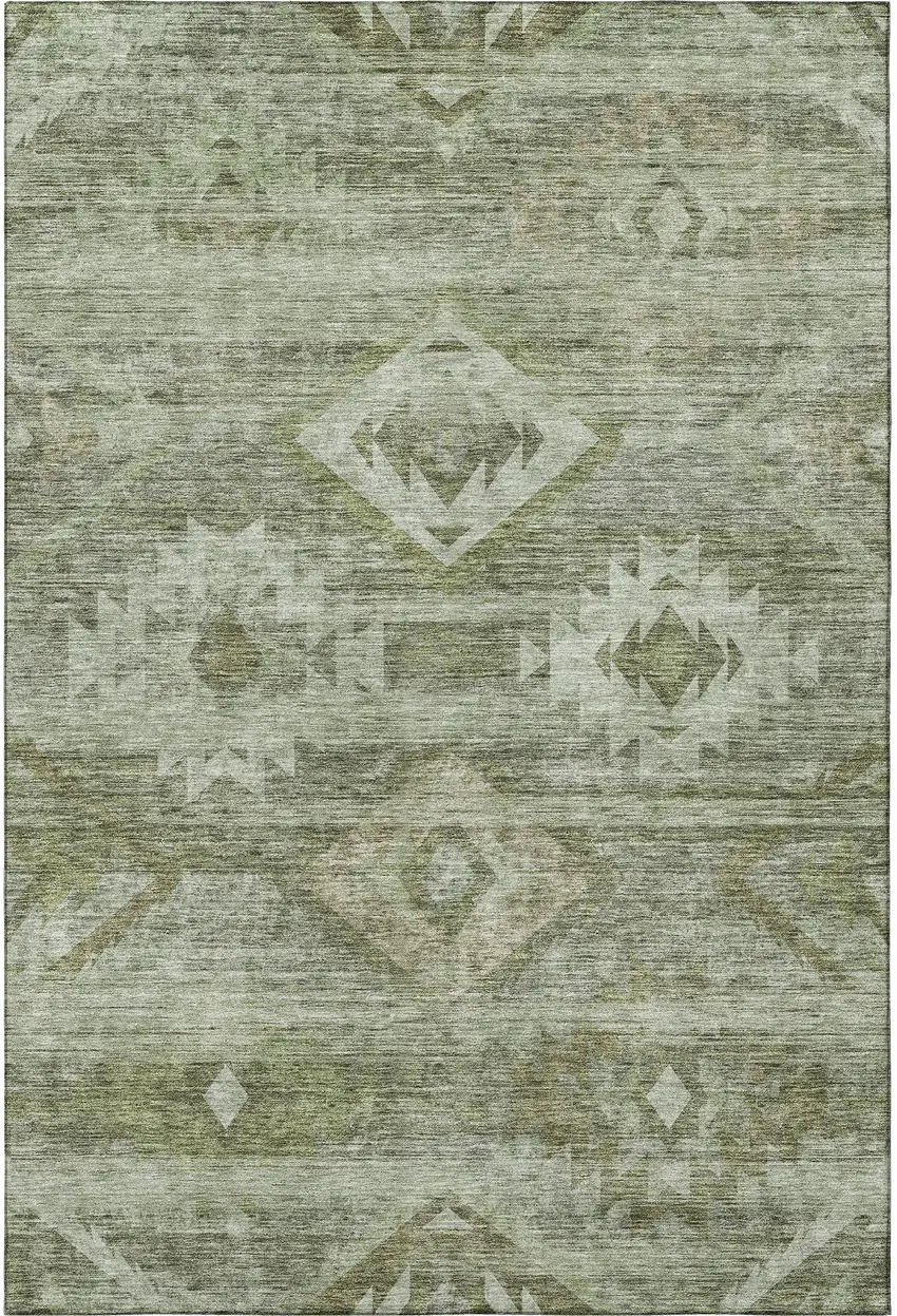 Olive Green And Ivory Southwestern Washable Area Rug With UV Protection Photo 4