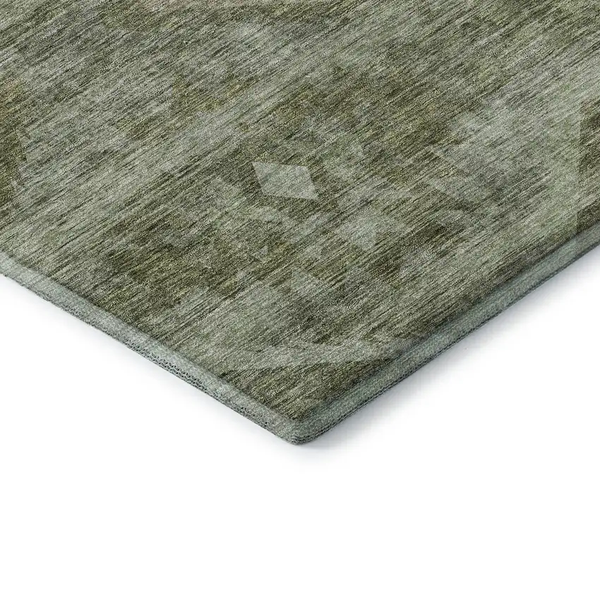Olive Green And Ivory Southwestern Washable Area Rug With UV Protection Photo 8