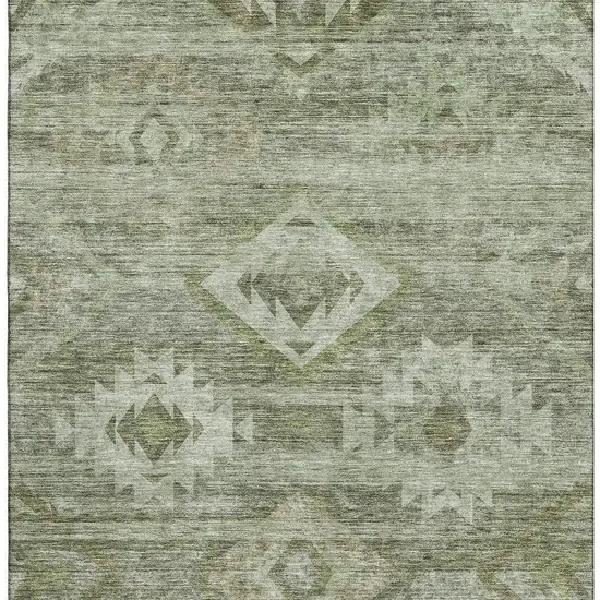Olive Green And Ivory Southwestern Washable Area Rug With UV Protection Photo 3