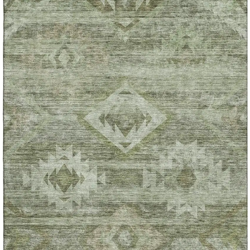 Olive Green And Ivory Southwestern Washable Area Rug With UV Protection Photo 3