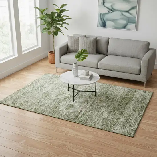 Olive Green And Ivory Southwestern Washable Area Rug With UV Protection Photo 2