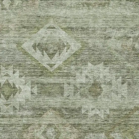 Olive Green And Ivory Southwestern Washable Area Rug With UV Protection Photo 3