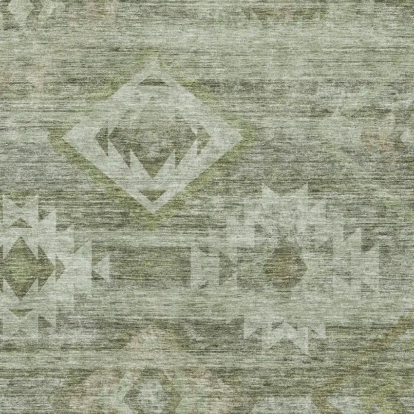 Olive Green And Ivory Southwestern Washable Area Rug With UV Protection Photo 3