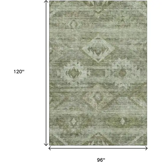 Olive Green And Ivory Southwestern Washable Area Rug With UV Protection Photo 3