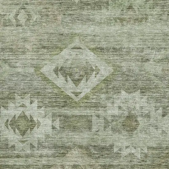 Olive Green And Ivory Southwestern Washable Area Rug With UV Protection Photo 3