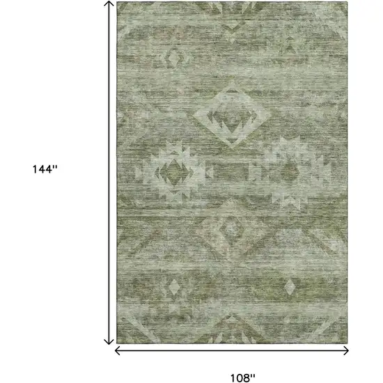 Olive Green And Ivory Southwestern Washable Area Rug With UV Protection Photo 3