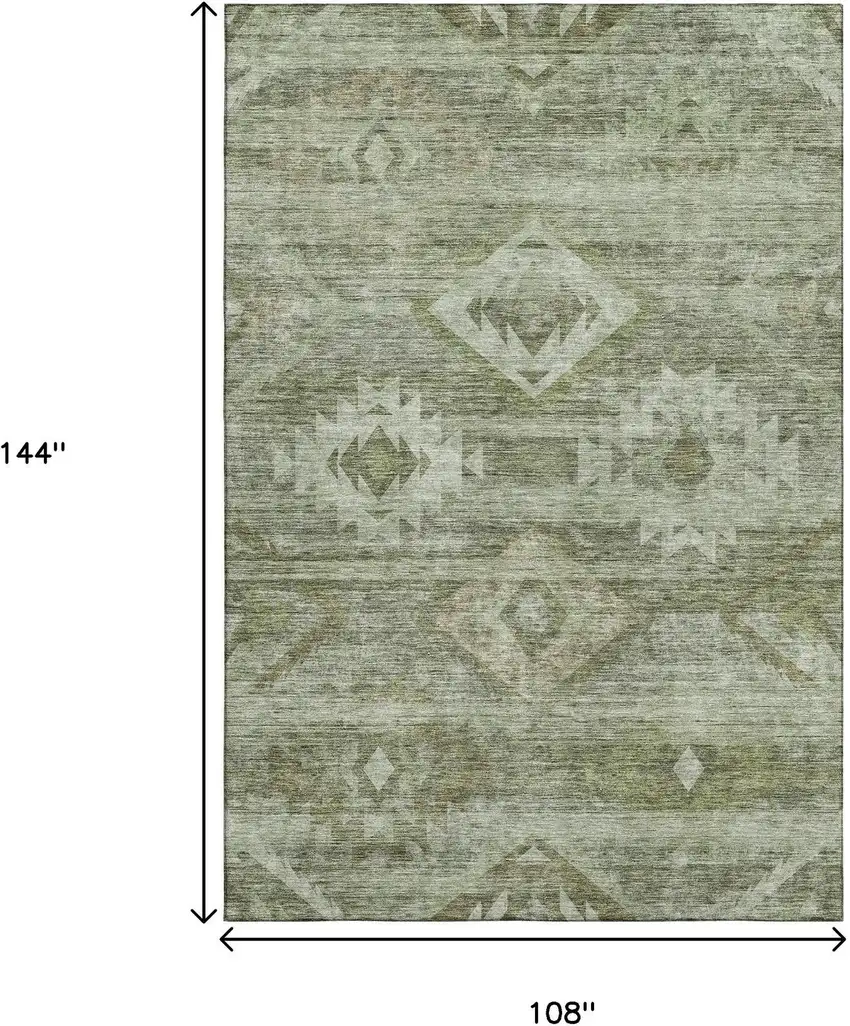 Olive Green And Ivory Southwestern Washable Area Rug With UV Protection Photo 3