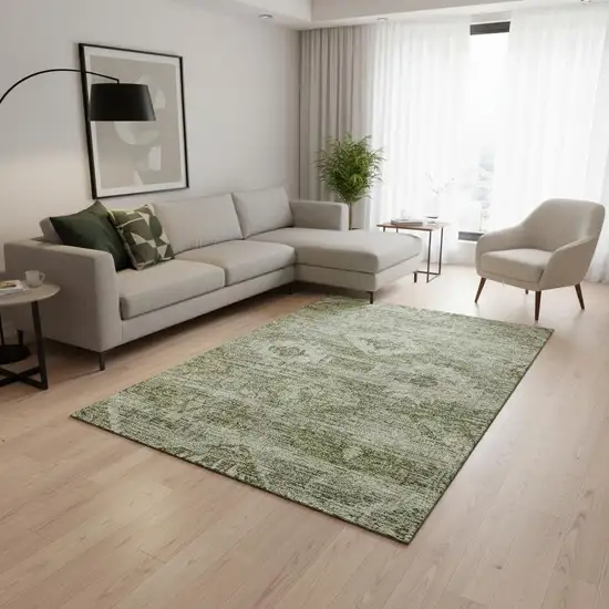 Olive Green And Ivory Southwestern Washable Area Rug With UV Protection Photo 2