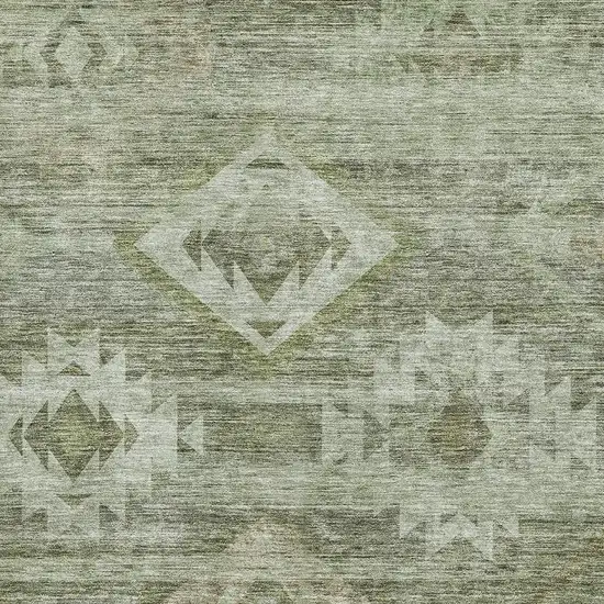 Olive Green And Ivory Southwestern Washable Area Rug With UV Protection Photo 3
