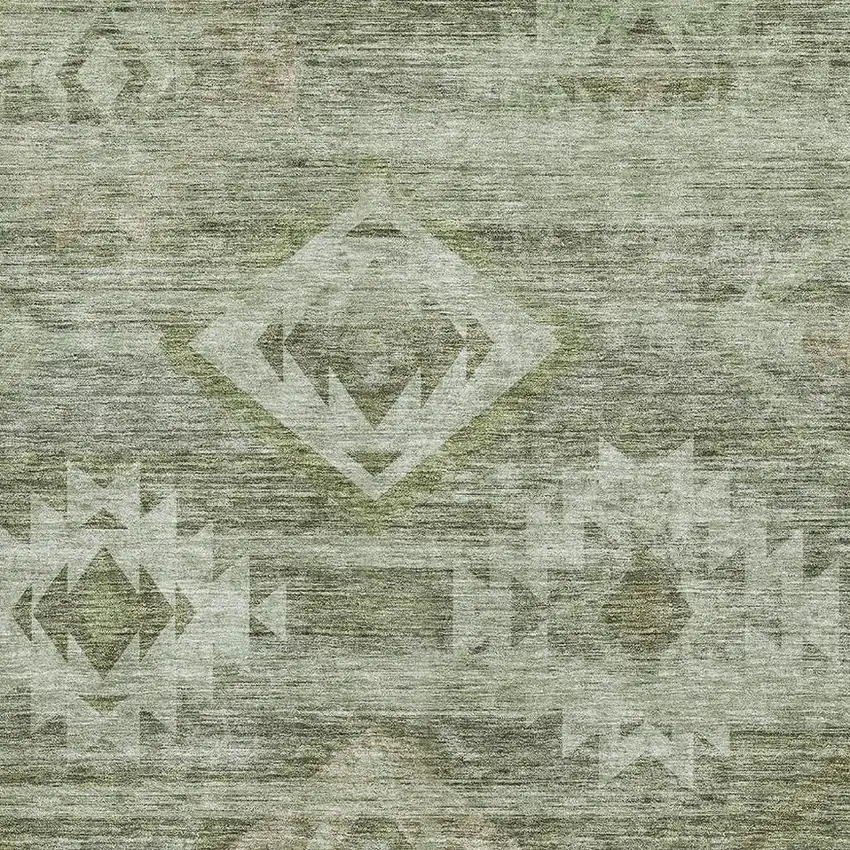 Olive Green And Ivory Southwestern Washable Area Rug With UV Protection Photo 3