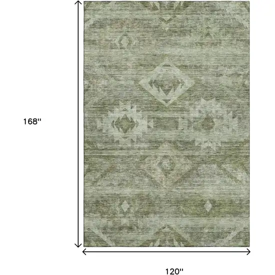 Olive Green And Ivory Southwestern Washable Area Rug With UV Protection Photo 3