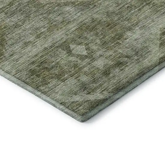 Olive Green And Ivory Southwestern Washable Area Rug With UV Protection Photo 8