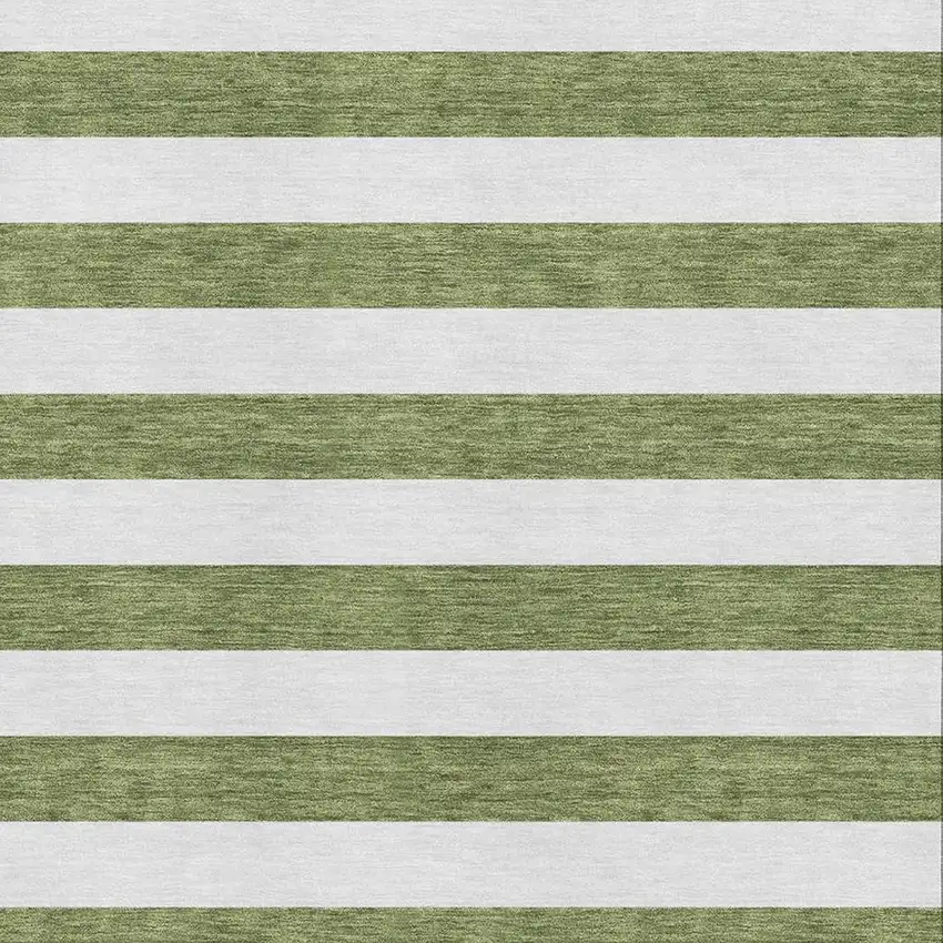 Olive Green And Ivory Striped Washable Area Rug With UV Protection Photo 4