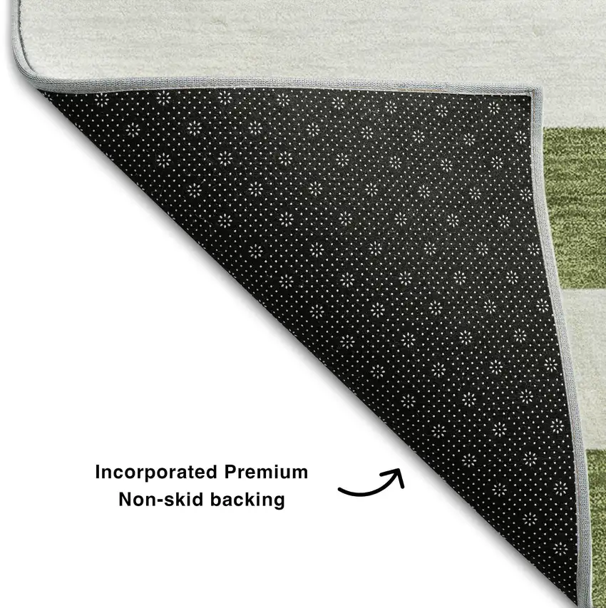 Olive Green And Ivory Striped Washable Area Rug With UV Protection Photo 8