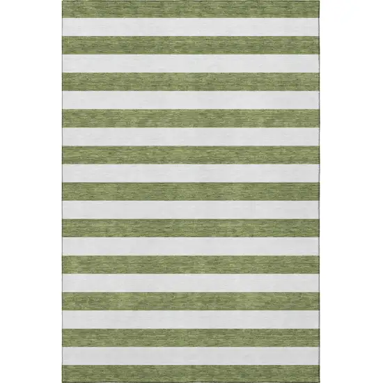 Olive Green And Ivory Striped Washable Area Rug With UV Protection Photo 3