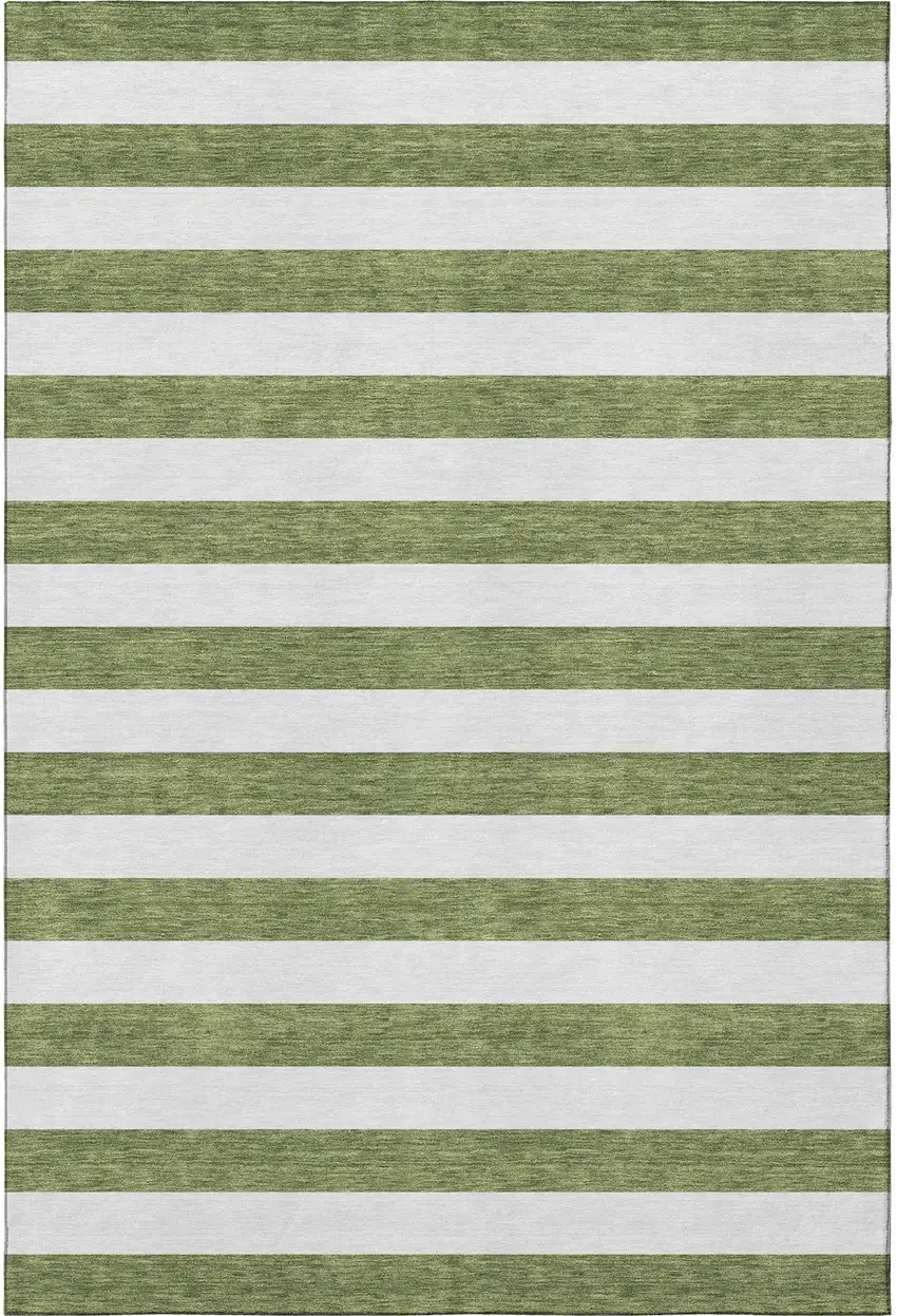 Olive Green And Ivory Striped Washable Area Rug With UV Protection Photo 3