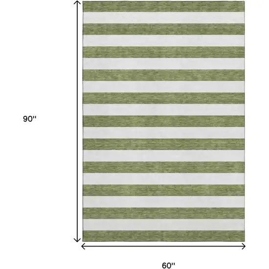 Olive Green And Ivory Striped Washable Area Rug With UV Protection Photo 9
